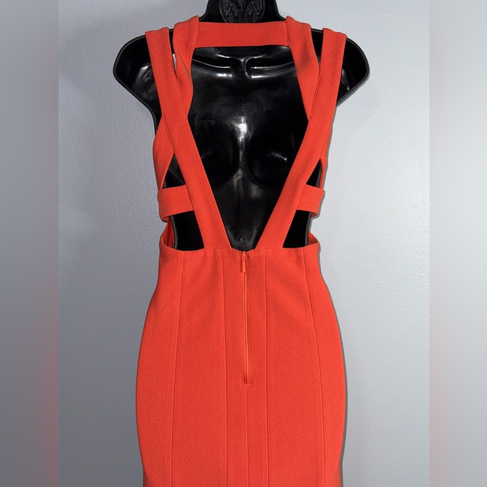 Finders Keepers Orange Backless Dress with Plunge Neckline
